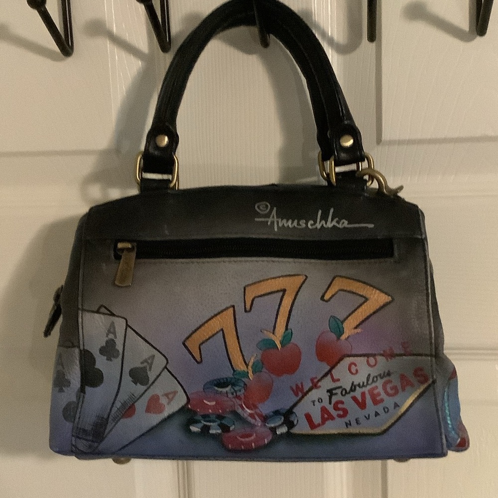 Anuschka Black and Gray Satchel with Las Vegas Theme